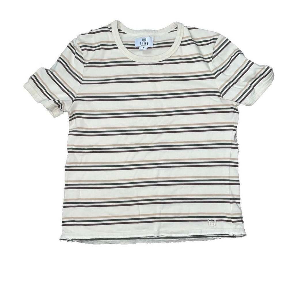 Zine Green & Brown Crop Stripe T-Shirt